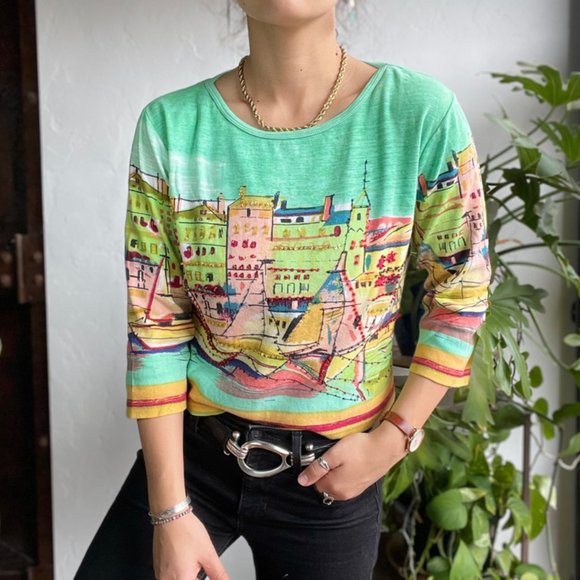 Vintage | Boxy Beaded Watercolor Top - Picture 2 of 9